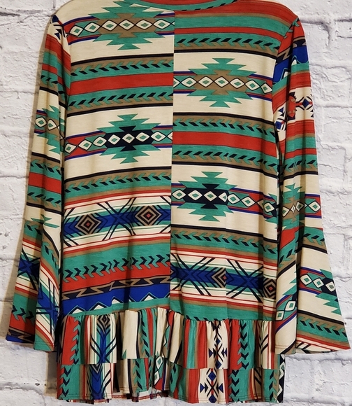 🇺🇲Host Pick🔥Native American Print Ruffle Top In Size S, M or L - Picture 2 of 15